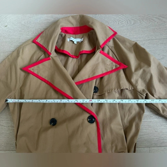 English Factory tan/red trim trench coat size S - Picture 7 of 9